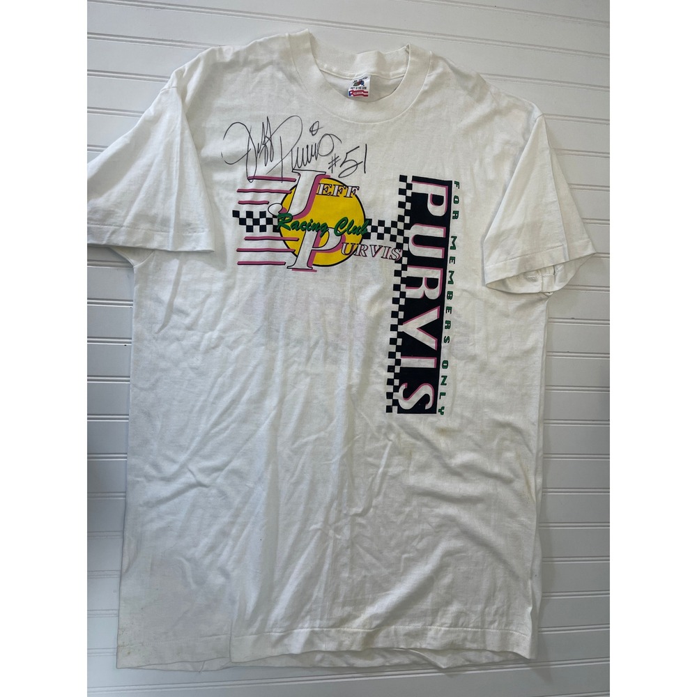 Vintage Jeff Purvis Racing Club T-Shirt XL White NASCAR 90s Single Stitch USA
